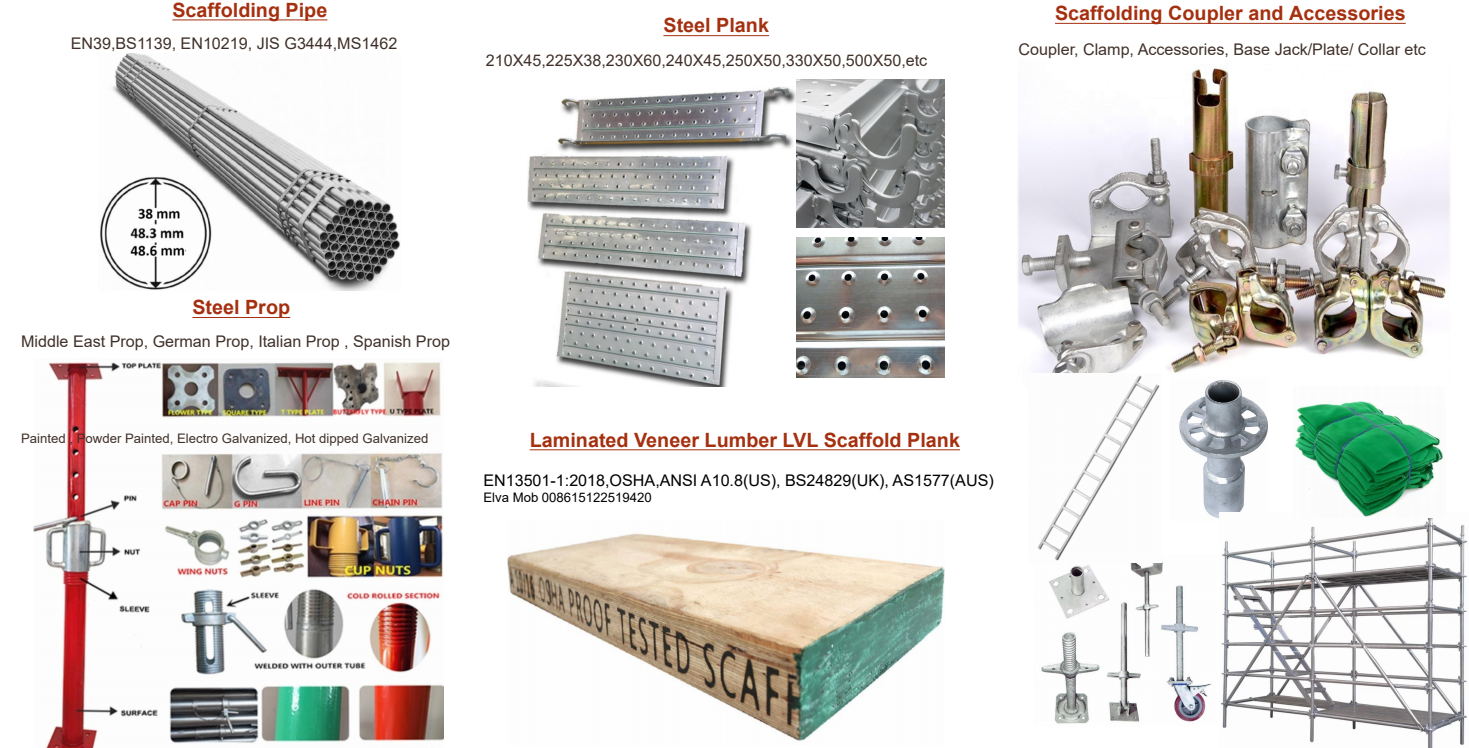 Scaffolding Pipe Steel Prop Steel plank Catwalk Pine LVL Board Base Plate Ringlock Scaffolding 008615122519420 peri ssf apollo